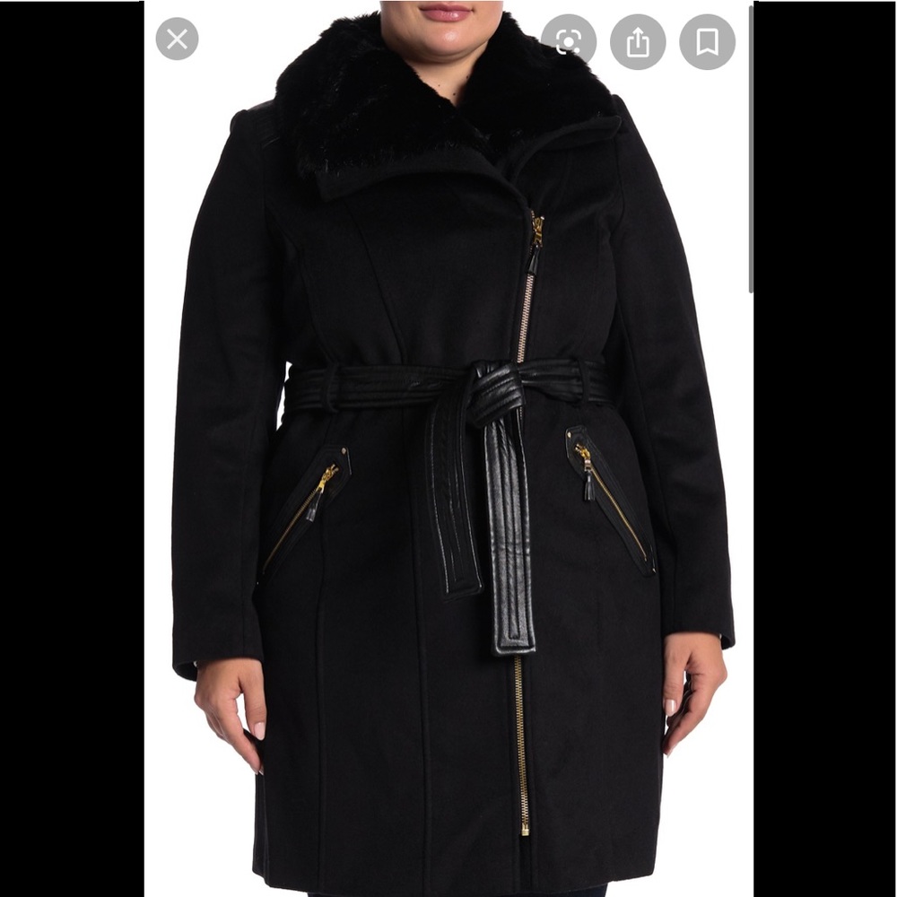 Via Spiga,Faux Leather Trim Wool Blend Jacket,NWT